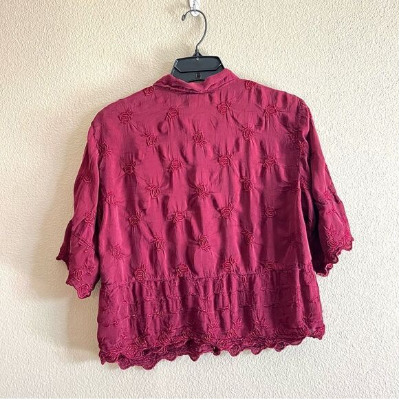 Johnny Was Lace Floral Semi Sheer Collar Button Front Top - Picture 7 of 9